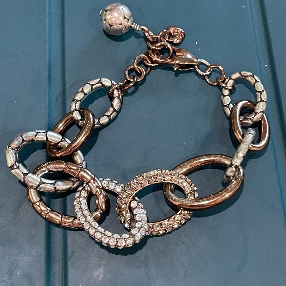 Brighton Pebble Chocolate Pave (Silver Tone & Copper Link Bracelet